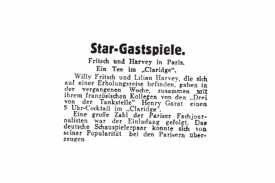 "Willy Fritsch in Paris".Artikel im "Film-Kurier" Nr. 250 vom 22.10.1930