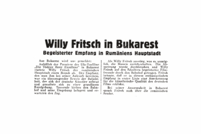 Artikel: Willy Fritsch in Bukarest. Film-Kurier Nr. 271, 1934